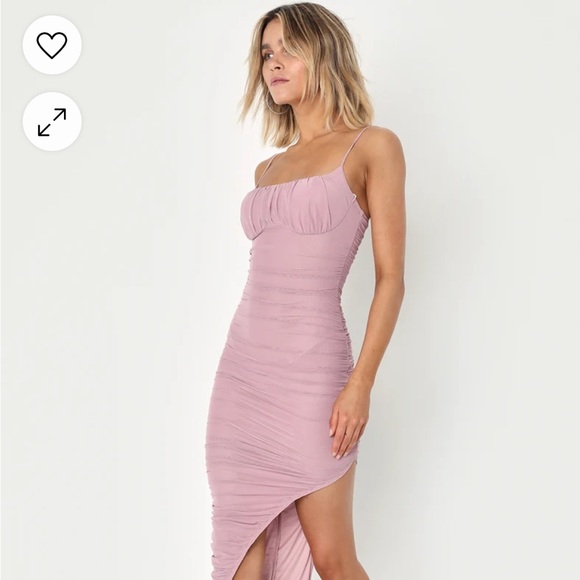 Mauve Pink Asymmetrical Bodycon Midi Dress - Picture 4 of 6